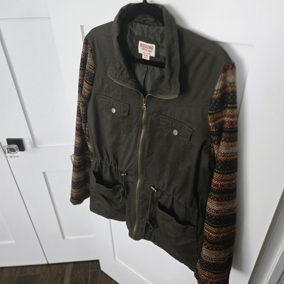 Mossimo Supply Co. Women's Olive Utility Jacket with Patterned Sleeves Size XL - Picture 16 of 16